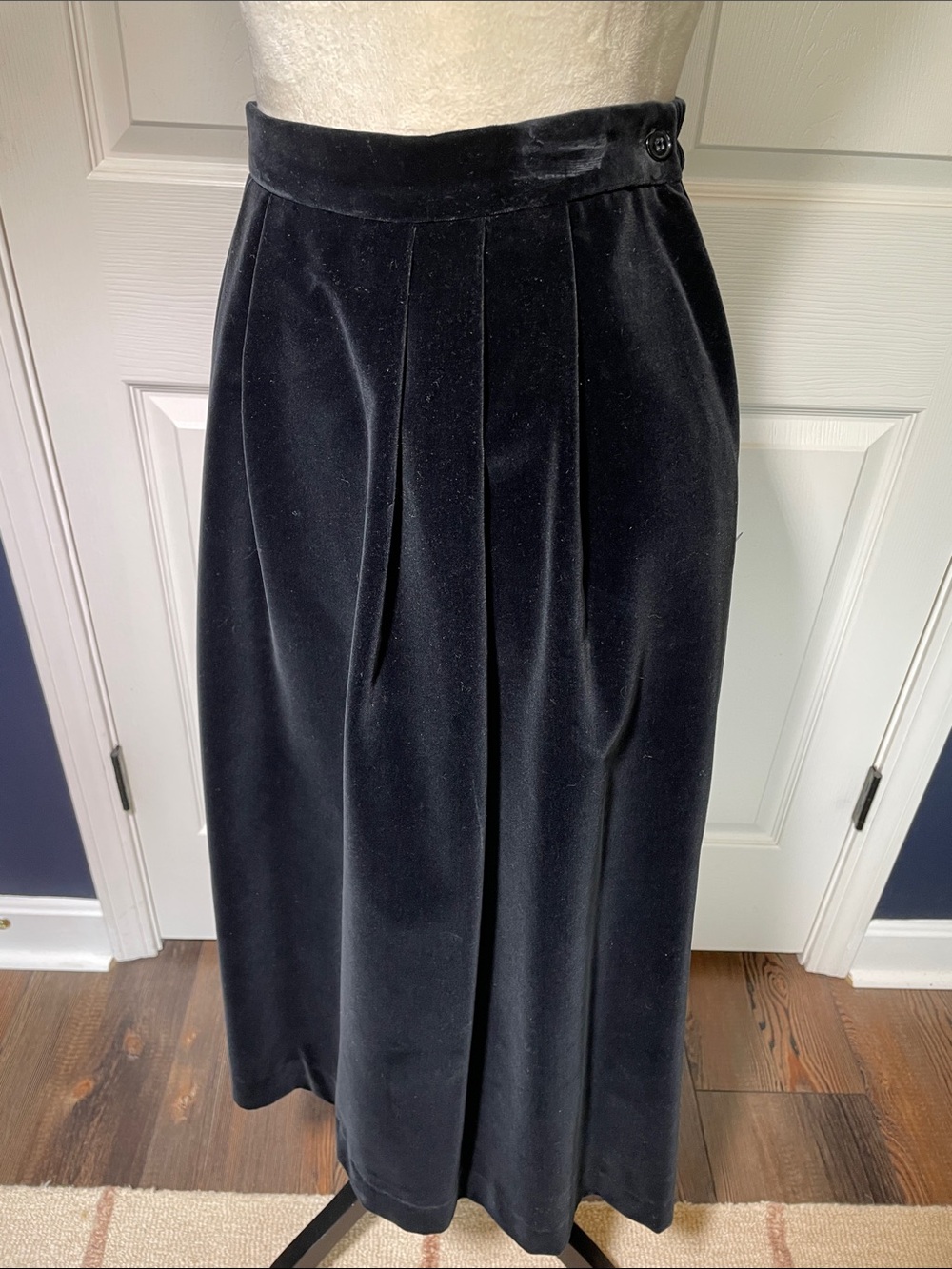 Vintage Velvet Cotton Elastic Waist Pull On Black Midi Skirt Size Large